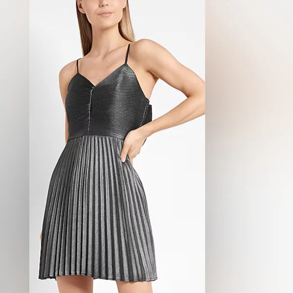 Express | Dresses | Express Metallic Pleated Bow Back Mini Dress Size L  Petite | Poshmark